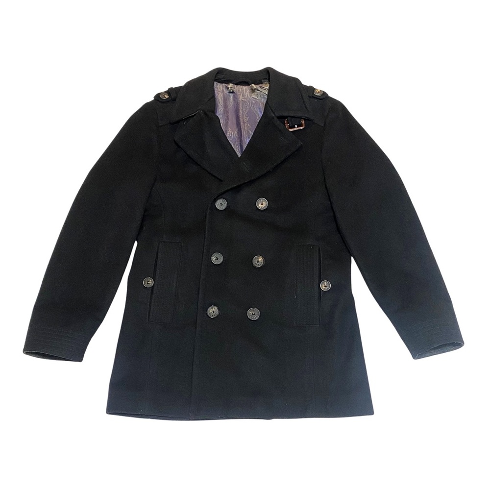 Ted Baker | Wool & Cashmere Blend Classic Black Double Breasted Pea Coat